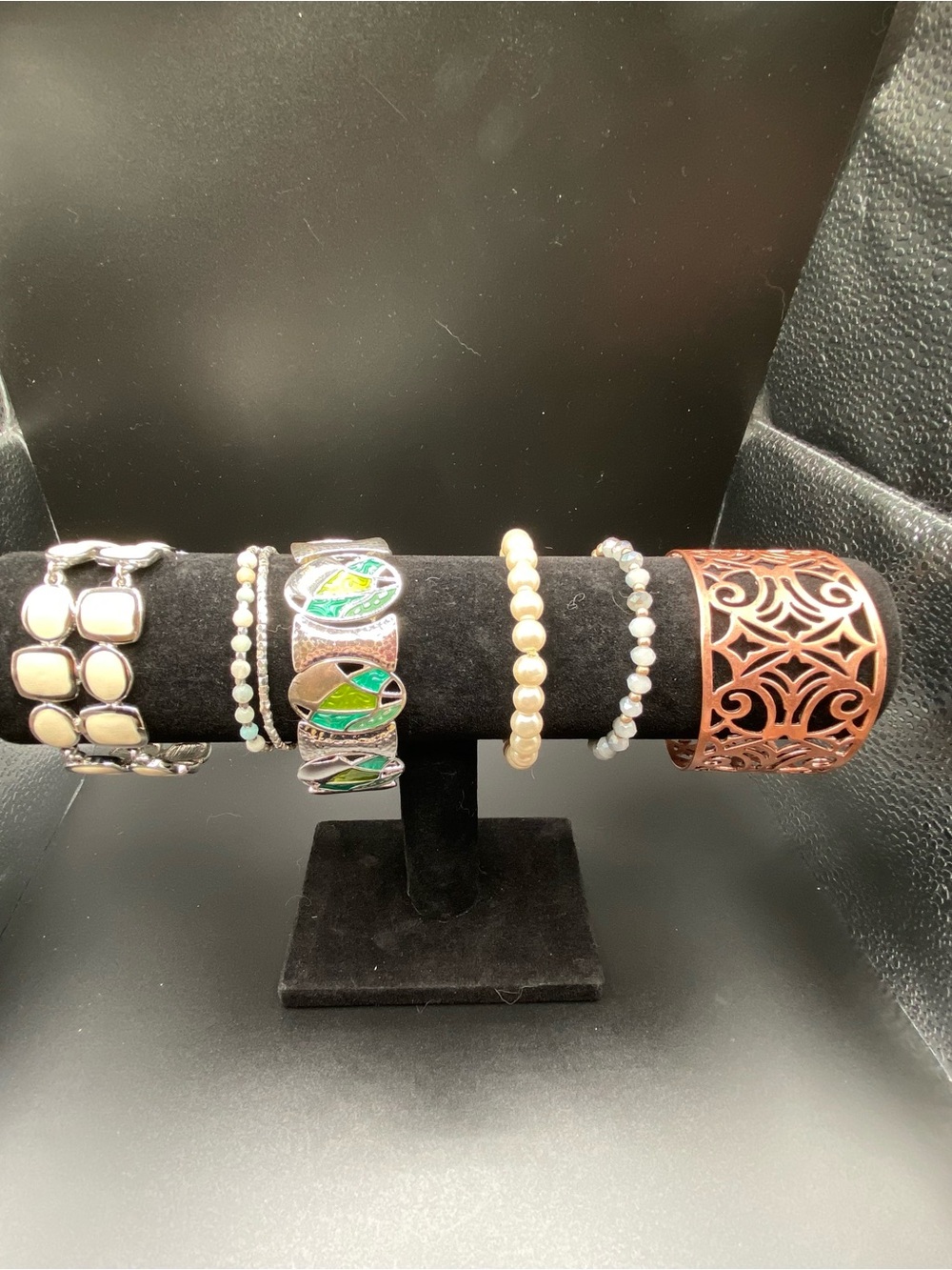 Women's Bracelet lot in Green, Cream, Silver and Copper Tone